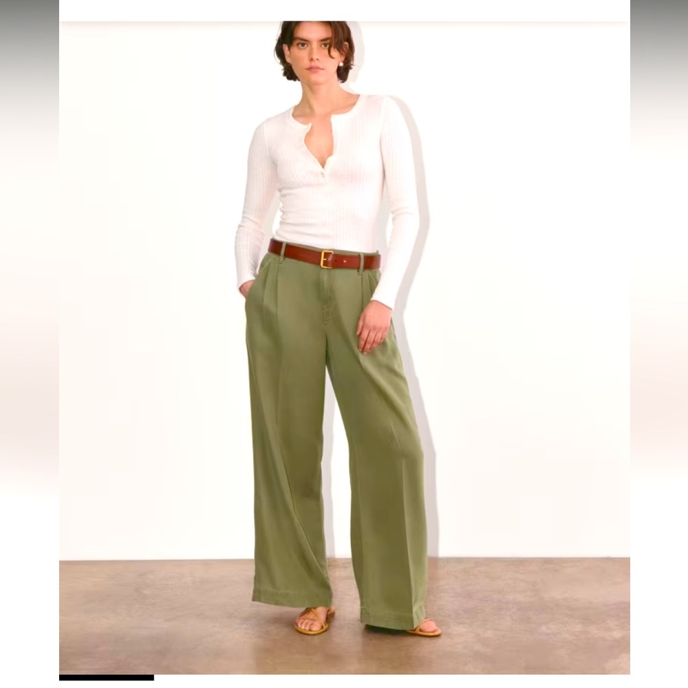 Olive Green Wide-Leg Trousers